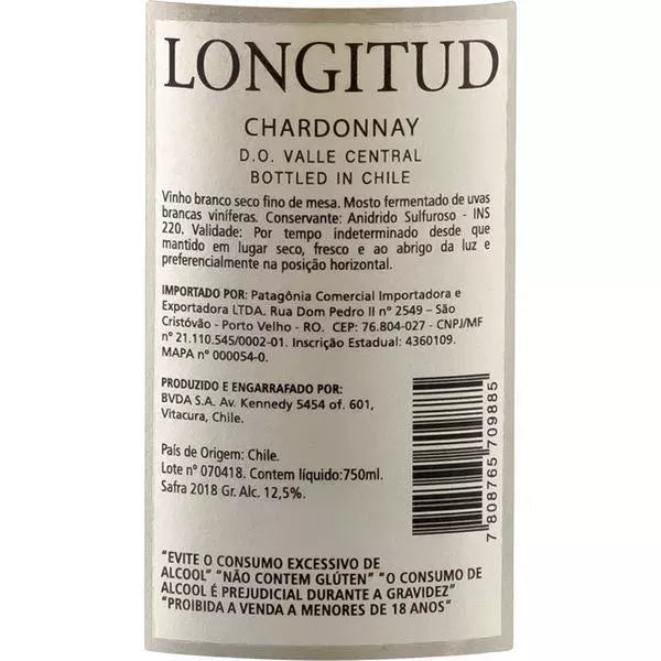 Vinho Chileno Chardonnay Longitud 750ml