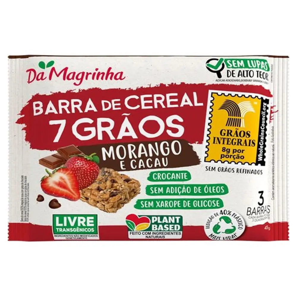 Barra de Cereal 7 Grãos Morango e Cacau Da Magrinha 15g 3 Unidades