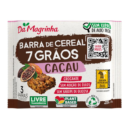 Barra de Cereal 7 Grãos Cacau com Gotas de Chocolate Da Magrinha 15g 3 Unidades