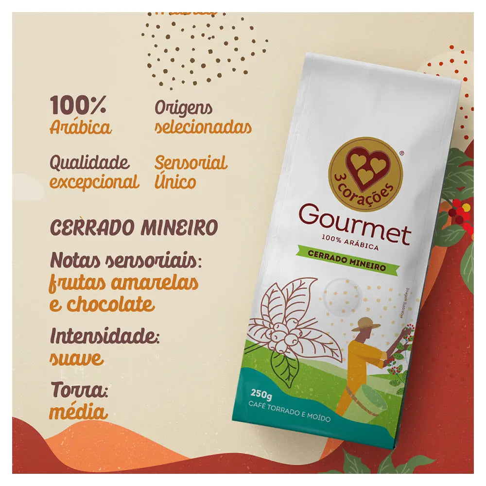 Café em pó 3 Corações Gourmet Cerrado Mineiro 250g