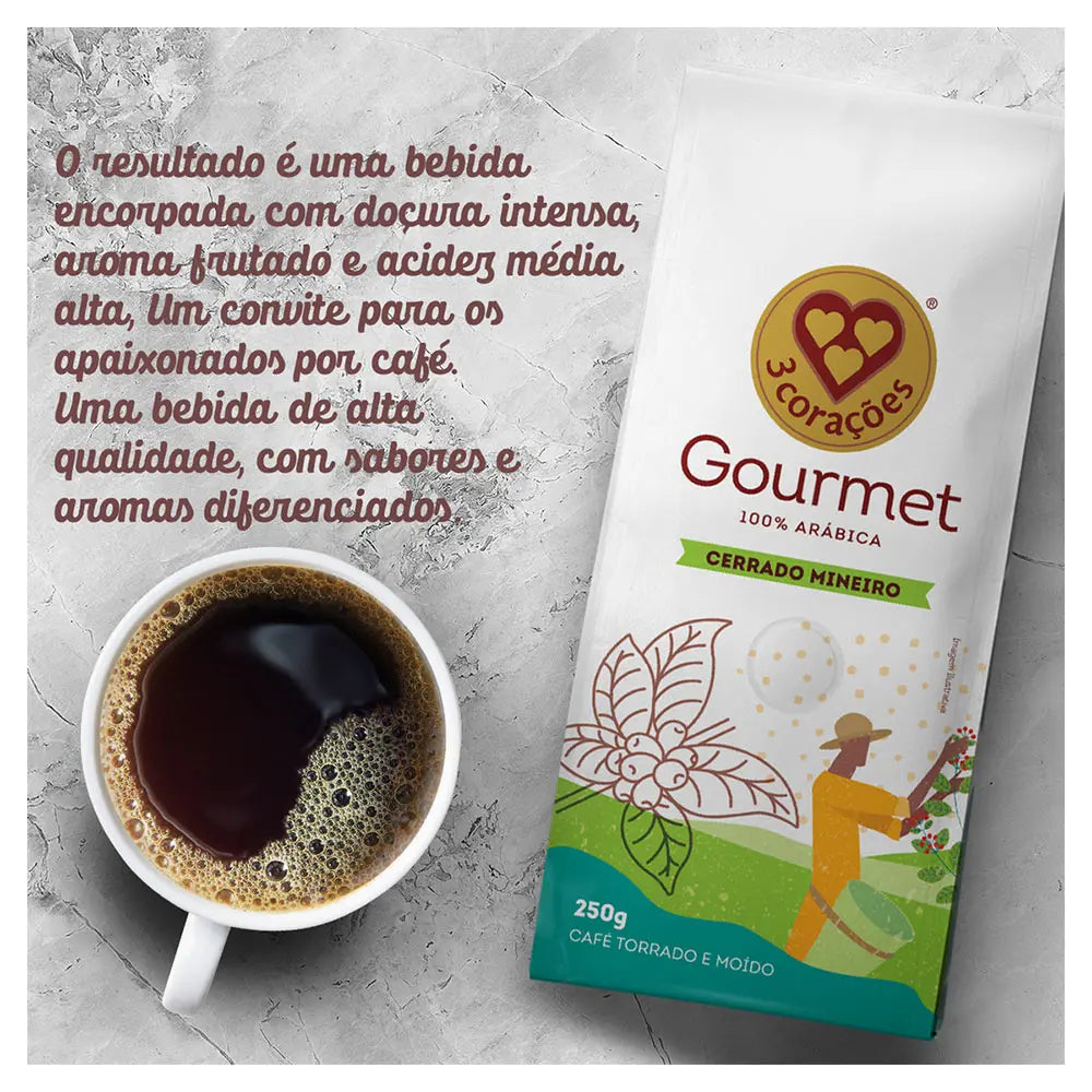Café em pó 3 Corações Gourmet Cerrado Mineiro 250g